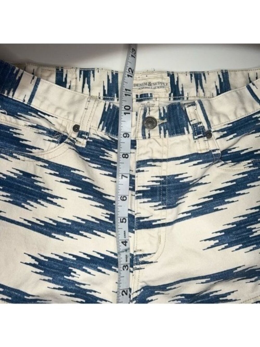 Denim & Supply Shorts Womens 28 Blue White Cotton Tribal Print High-Rise Denim - Picture 7 of 10